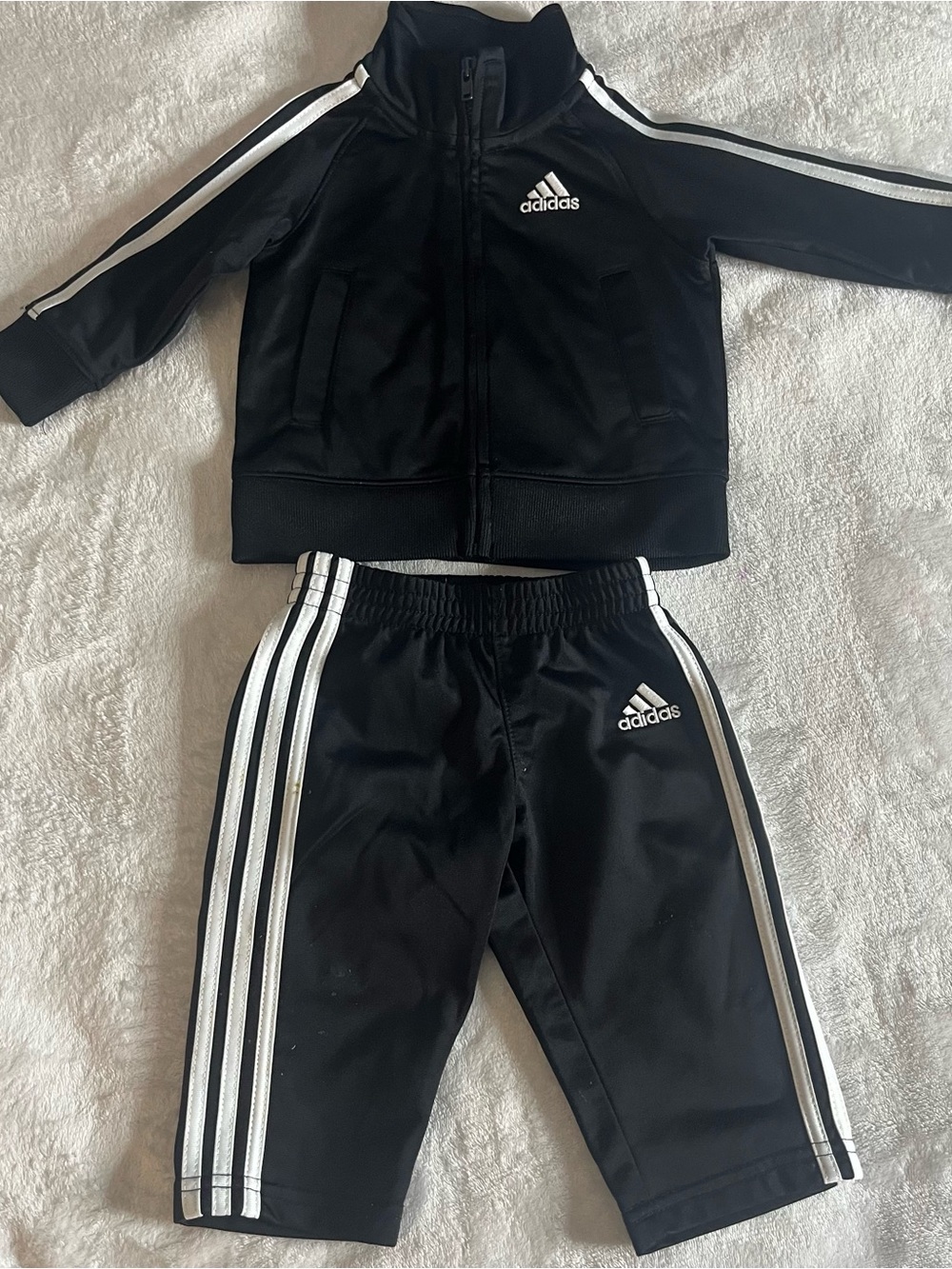 Adidas Baby Black Tricot Zip Jacket & Matching Joggers Sz 6M
